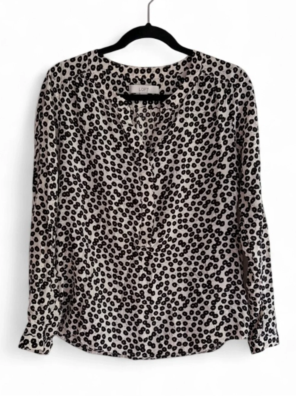 Loft Floral Poppy Print V Neck Long Sleeve Blouse Size M - Picture 1 of 5
